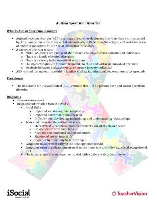 Autism Spectrum Disorder (ASD) Overview And Fact Sheet - TeacherVision